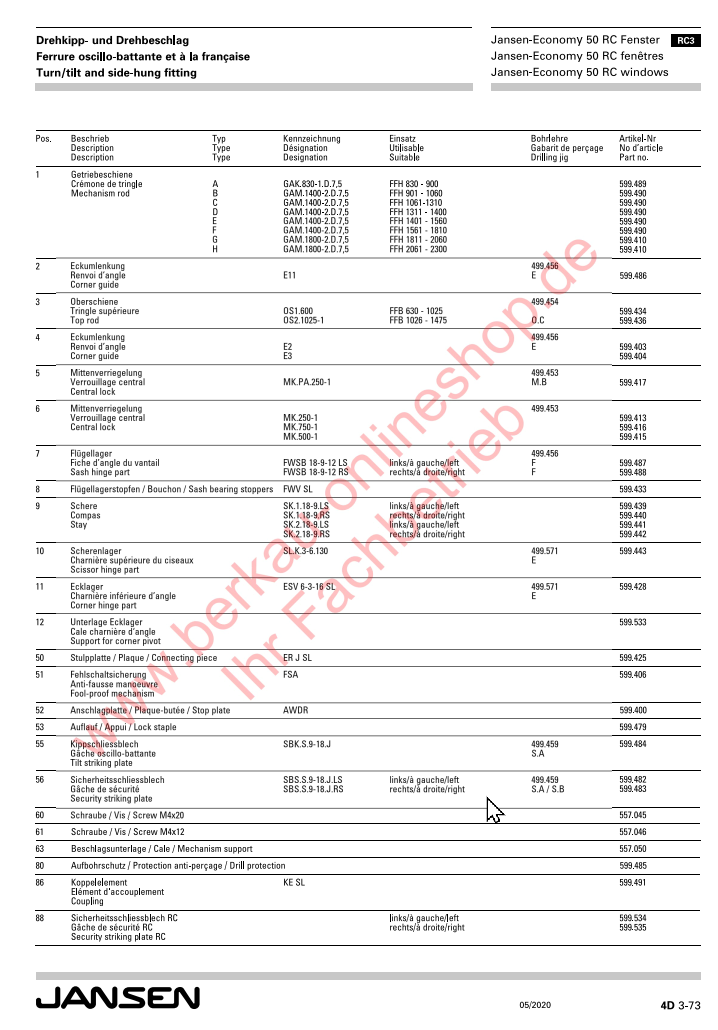 Jansen-Economy 50 RC Fenster, Fensterbeschläge RC3N